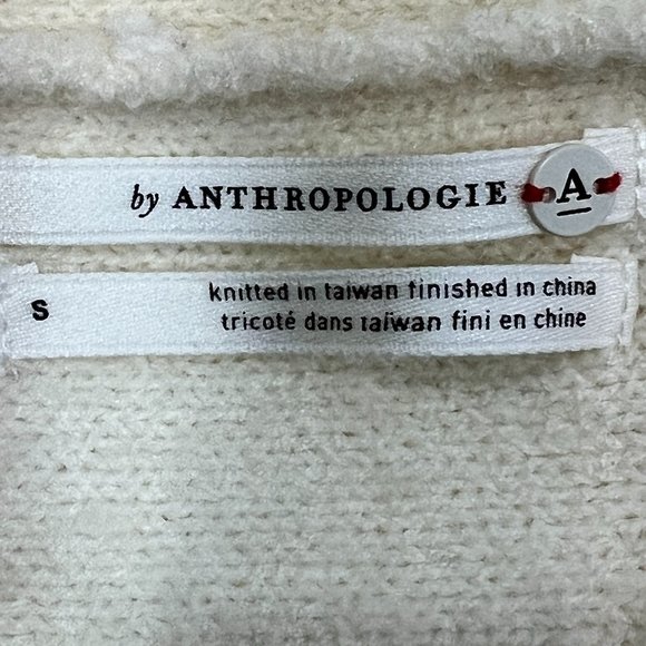 Anthropologie Joy Ivory Cream Fringed Hem V-Neck Sweater Size Small - Picture 7 of 11